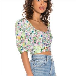 For Love and Lemon Jardine green floral crop top S